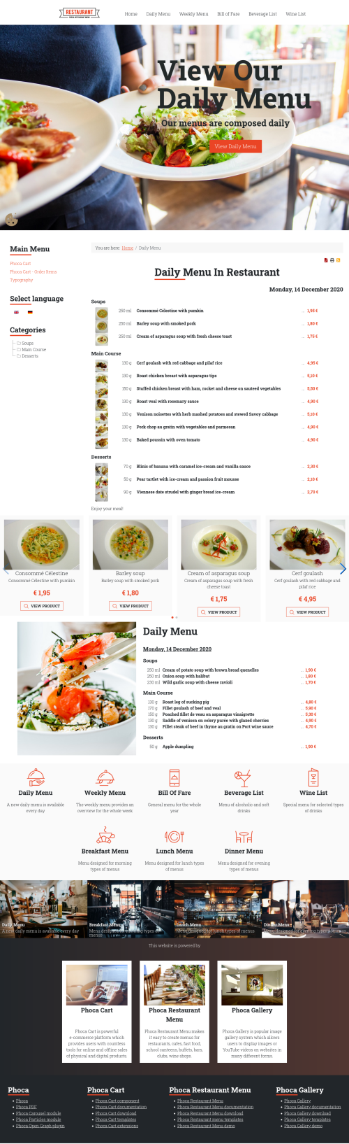 Phoca Restaurant Menu - Joomla