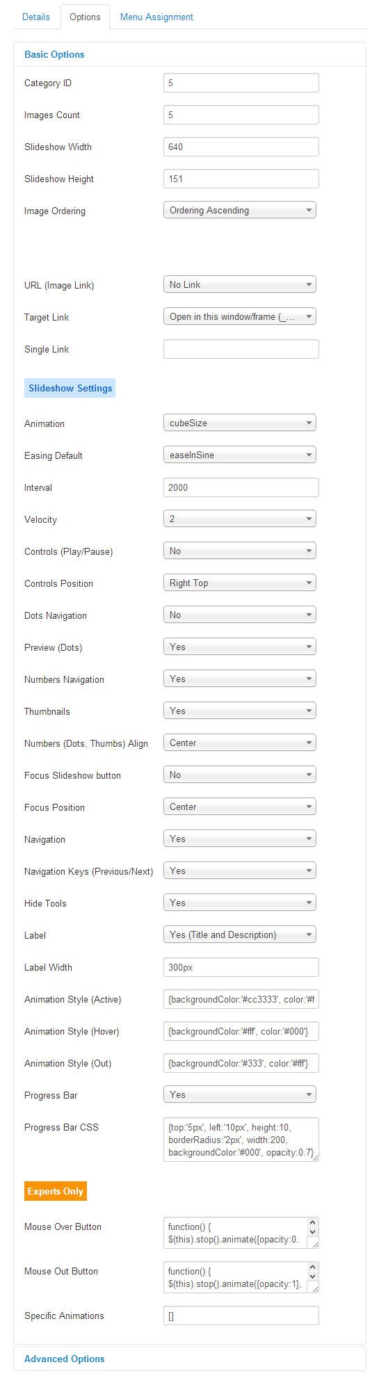 Phoca Gallery Skitter module - Options