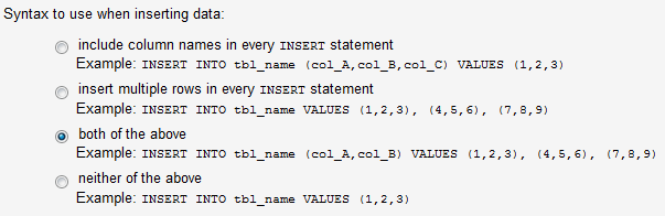 Migration - Syntax to use when inserting data