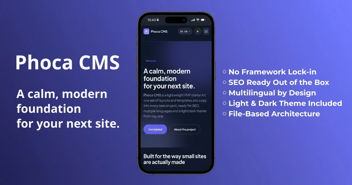 Phoca CMS 1.0.1 Released: The Lightweight PHP Starter Kit for Small Sites