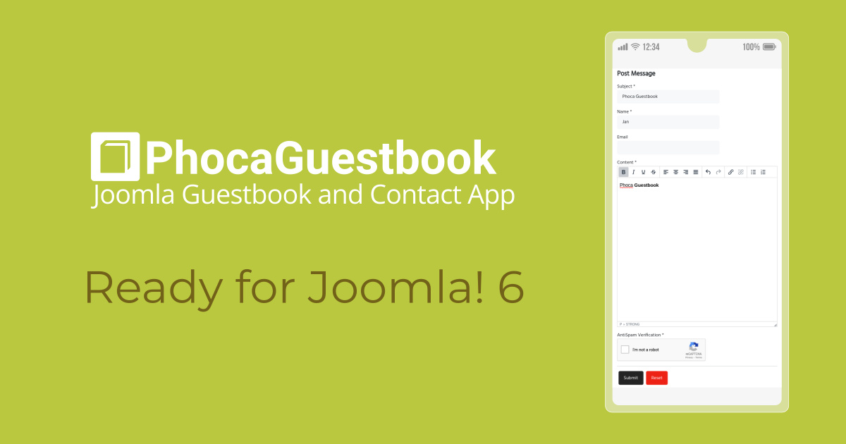 Phoca Guestbook Version 6.1.0 Stable Released (Joomla 6)