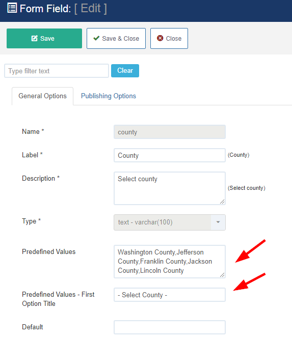 Form fields - predefined values