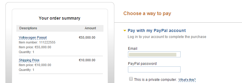 PayPal login