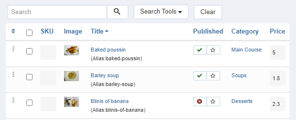 Phoca Cart - Selected columns in product list