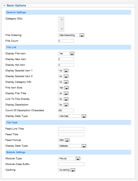 Phoca Download File Module - parameters Joomla! 2.5