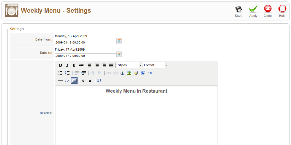 weekly menu