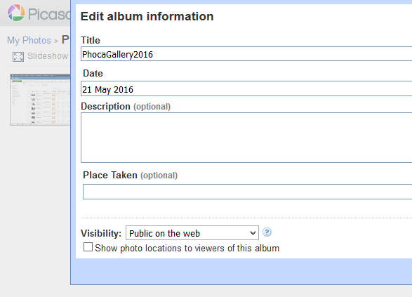 Making Google Photos album public in Picasa Making Google Photos album public in Picasa