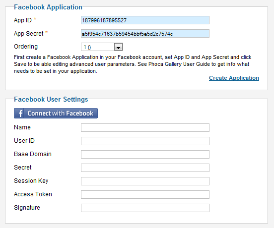 Phoca Gallery - Facebook Settings