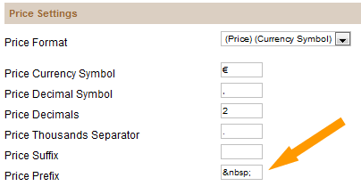 Setting an empty space as price prefix in Phoca Restaurant Menu